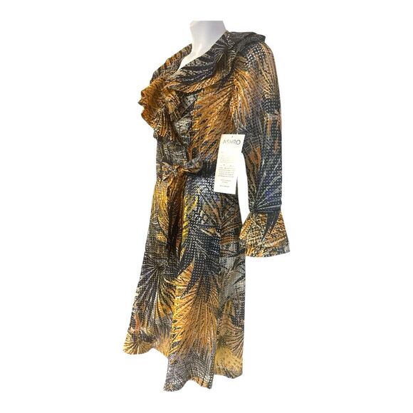 ASHRO Ruffle Wrap A-Line Desk to Dinner Cocktail Party Guest Career Church Dress - Picture 7 of 16